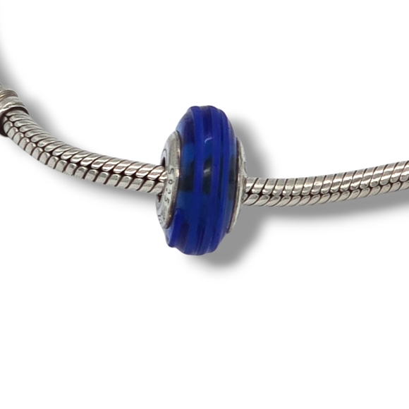 PANDORA Cobalt Blue Ribbon Swirl Murano Glass Bead Charm S925 Retired - Picture 15 of 16
